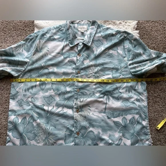 Trader Bay Washable  Mens XL Green/White Floral Button Short Sleeve Hawaii Shirt - Picture 10 of 12